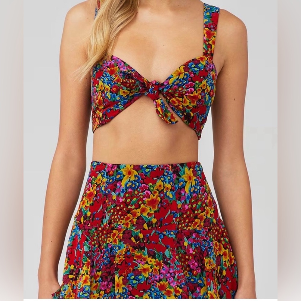 Show Me Your MuMu Red Floral Tie-Front Crop Top